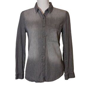 Banana Republic Gray‎ Faded Denim Button-up Long Sleeve Shirt Size S Petite E12